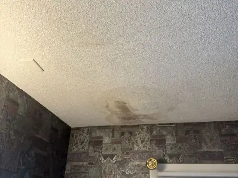 Water stain on a ceiling from a roof leak